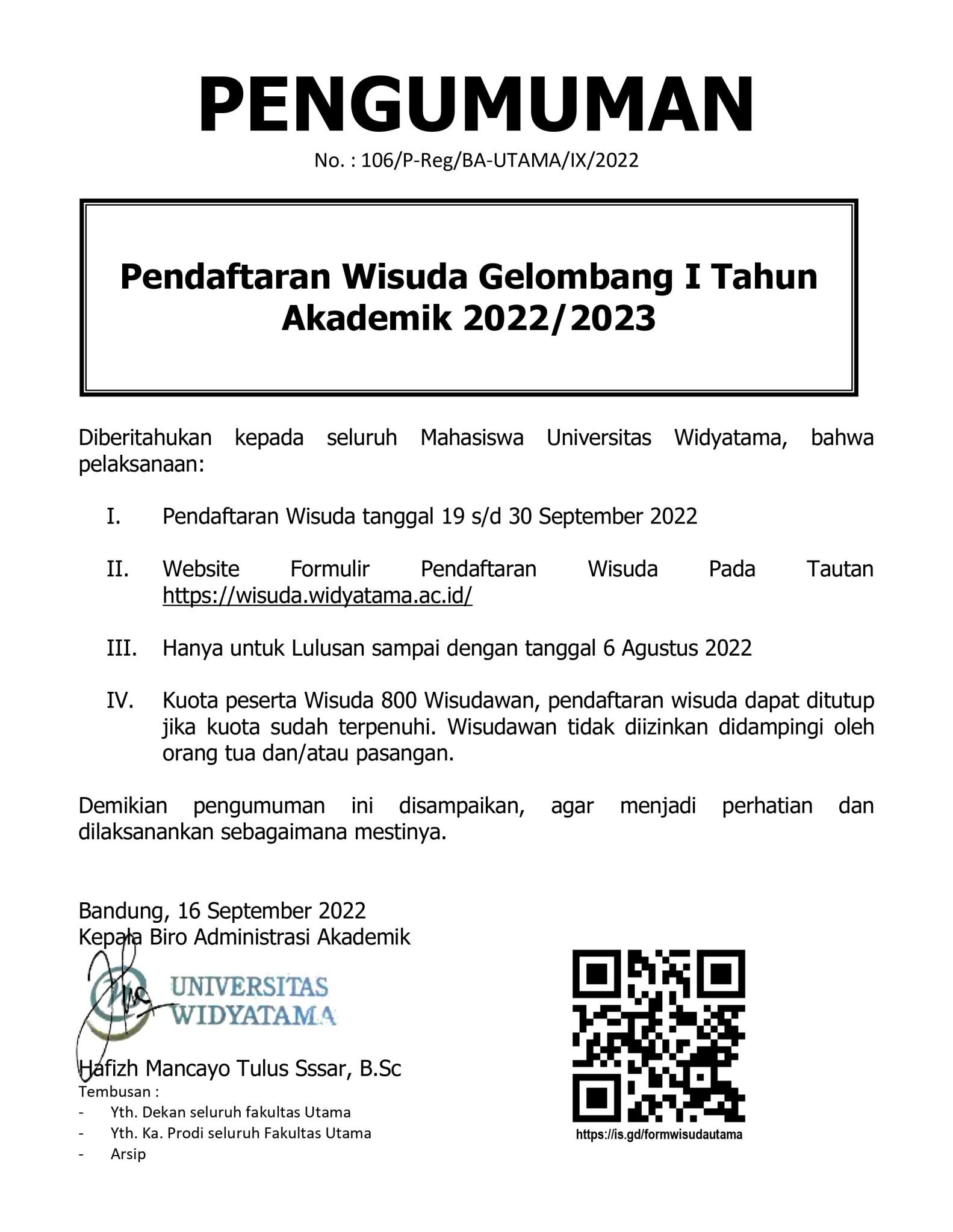 Pendaftaran Wisuda Gelombang I Tahun Akademik 2022/2023 - FEB Manajemen D3