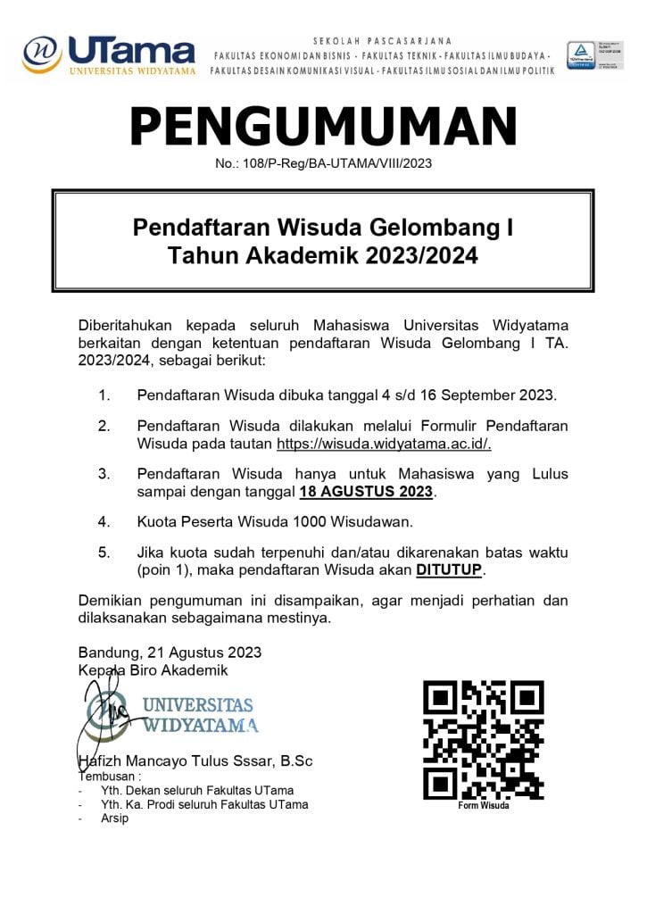 Pengumuman Pendaftaran Wisuda Gel I Ta Feb Manajemen D